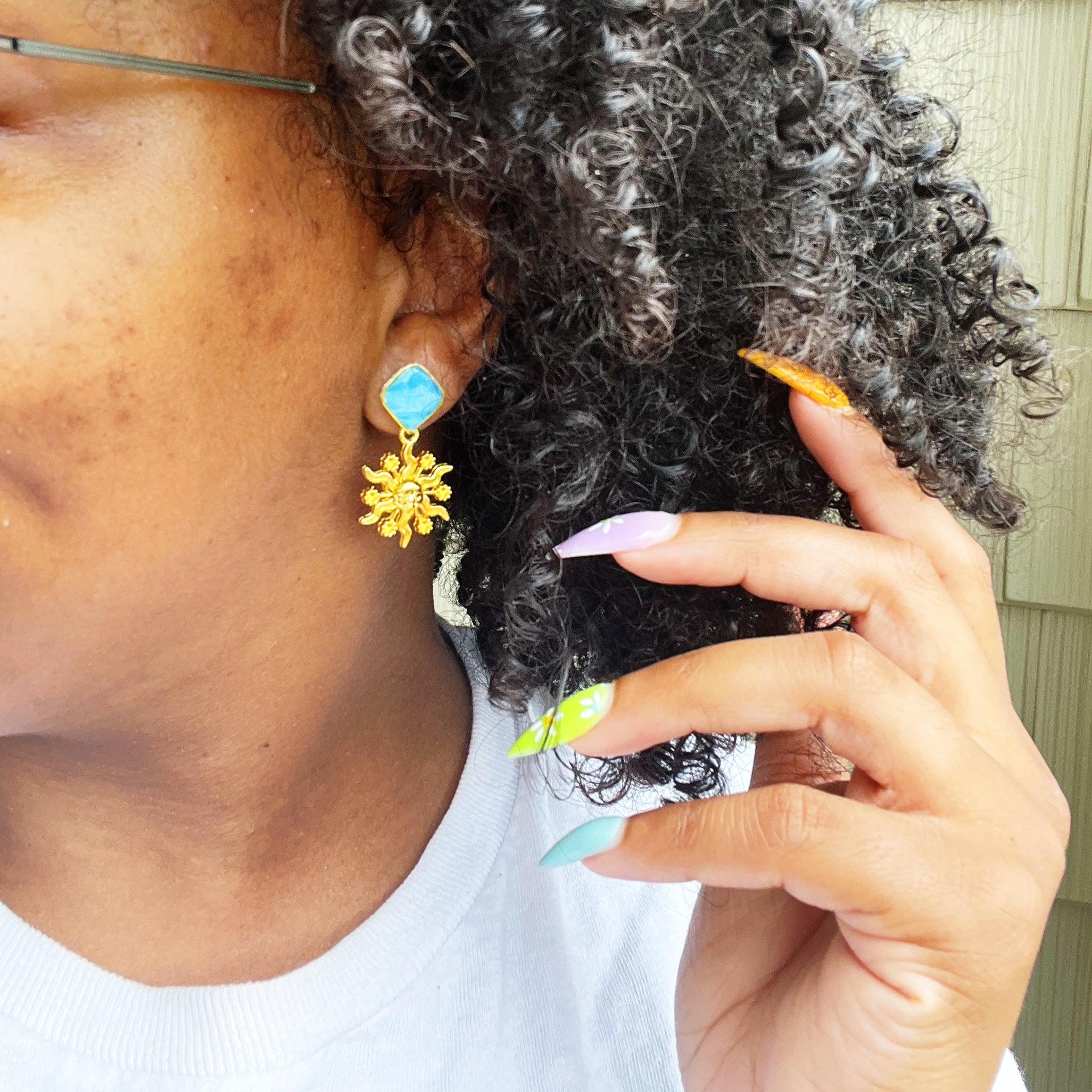 Sun Charm Textile Earrings