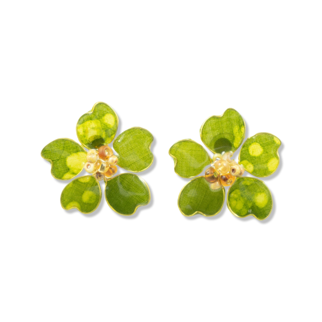 Green w/ Yellow Textile Stud Earrings