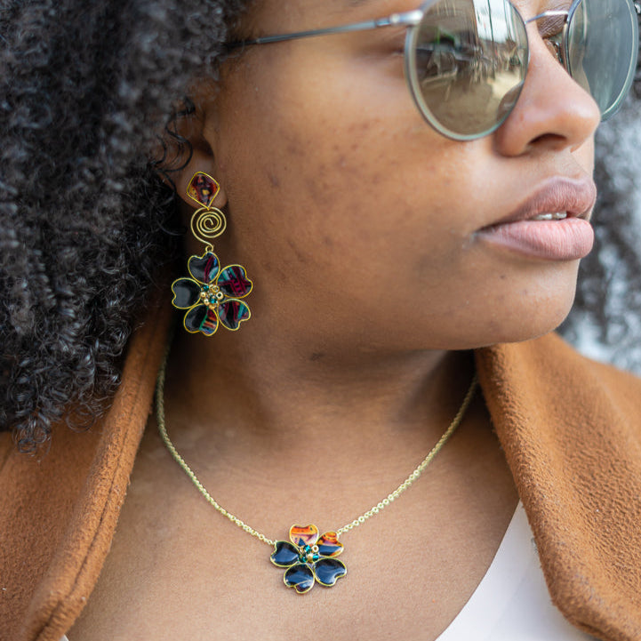 Black Afrocentric Stud Spiral Dangles