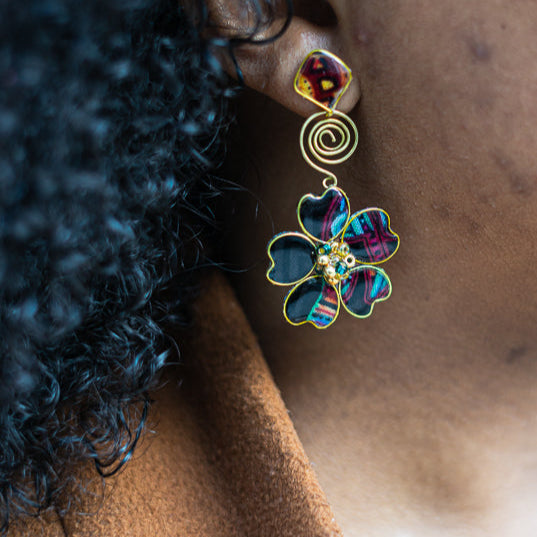 Black Afrocentric Stud Spiral Dangles