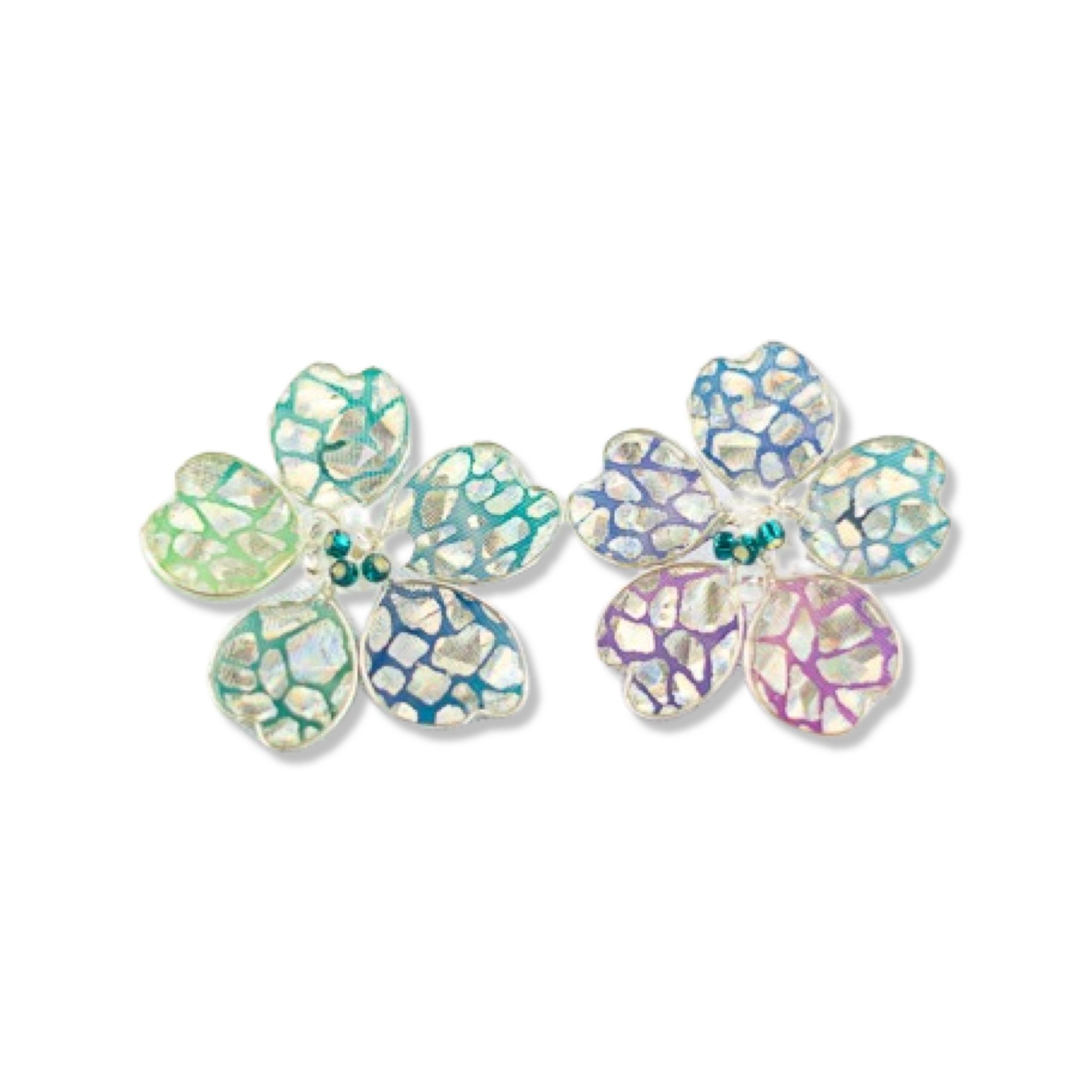 Silver Multicolored/Rainbow Metallic Textile Stud Earrings