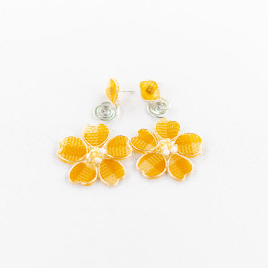 Yellow Plaid Stud Spiral Dangles