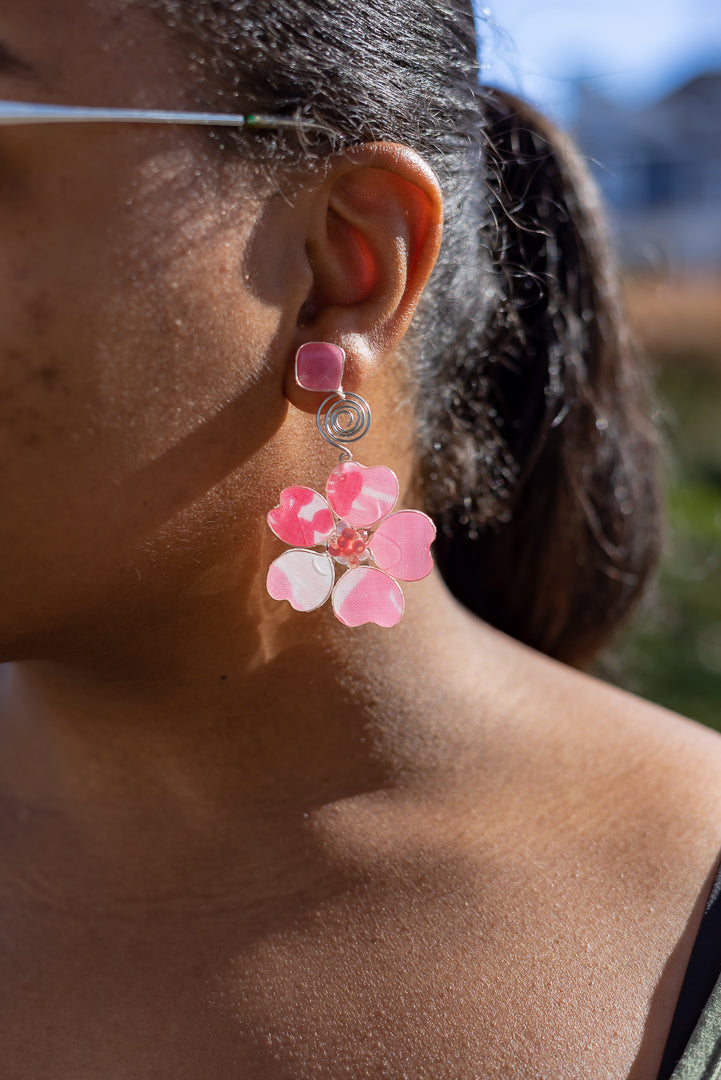 Pink Watercolor Stud Spiral Dangles
