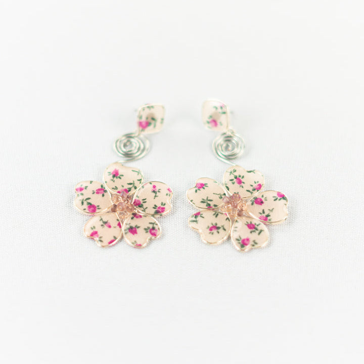 Pink Flower Power Stud Spiral Dangles
