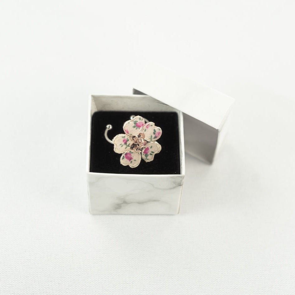Pink Flower Power Textile Adjustable Ring