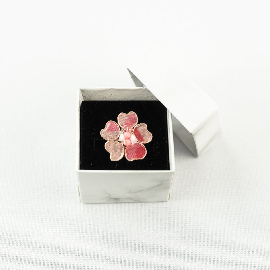 Pink Watercolor Textile Adjustable Ring