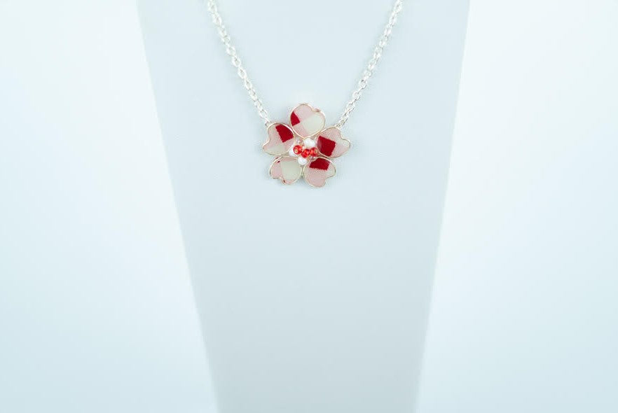 Gingham Pink/Red/White Textile Necklace
