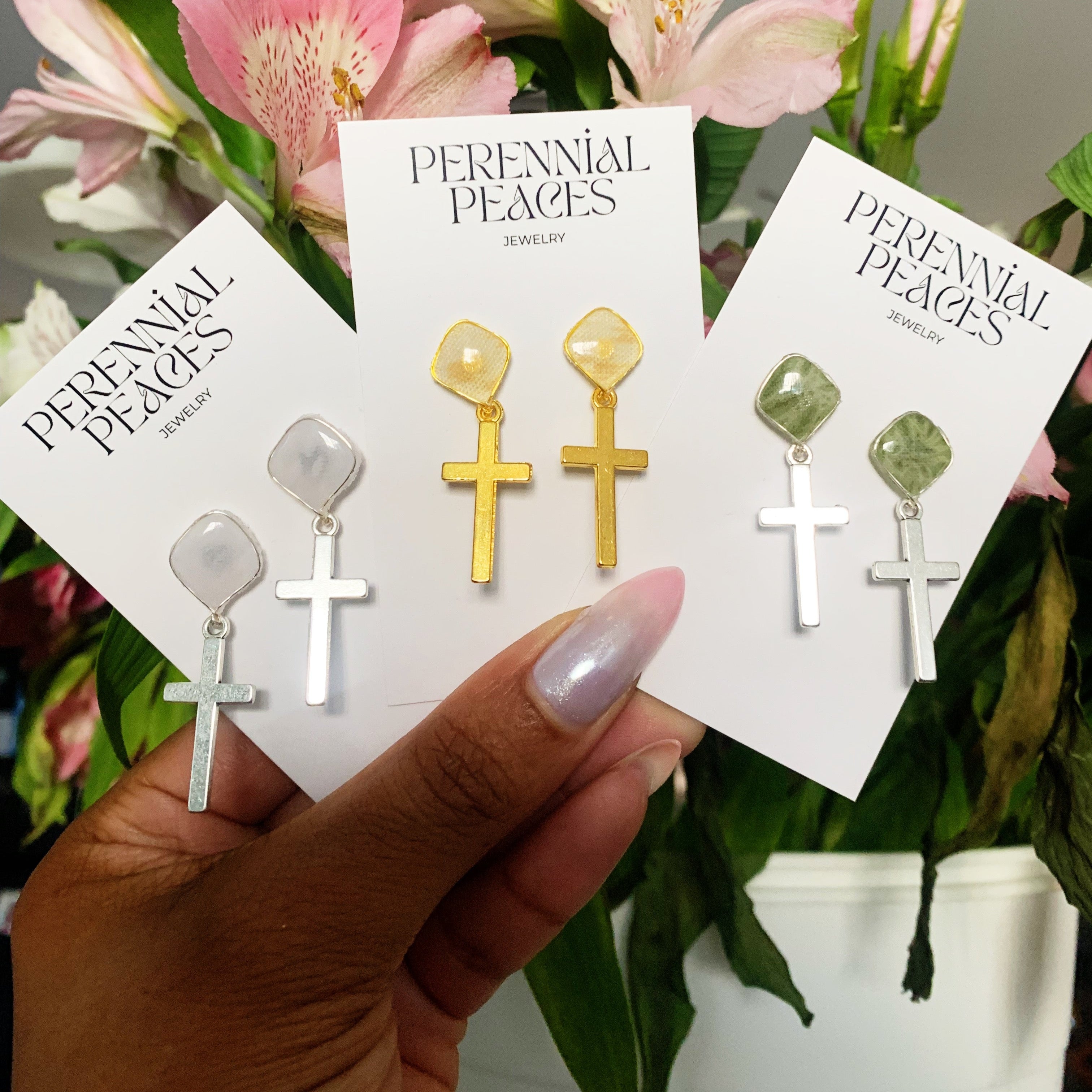 Cross Charm Textile Earrings