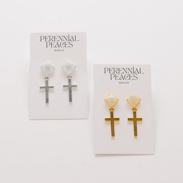 Cross Charm Textile Earrings
