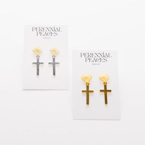 Cross Charm Textile Earrings