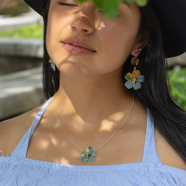 Denim Flower Textile Necklace
