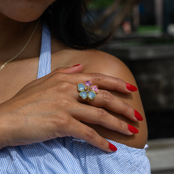 Denim Flower Textile Adjustable Ring