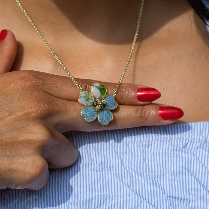 Denim Flower Textile Necklace