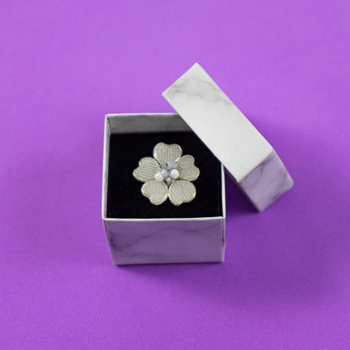 White Linen Textile Adjustable Ring
