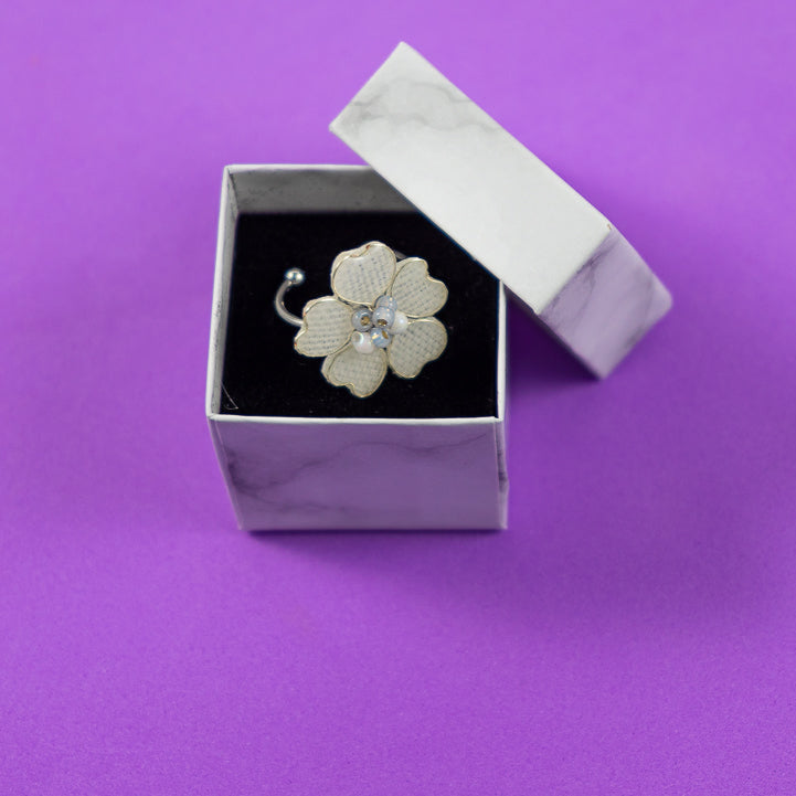 White Linen Textile Adjustable Ring