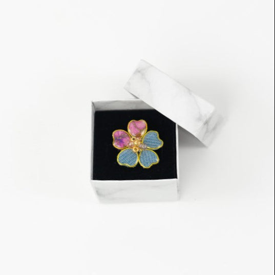 Denim Flower Textile Adjustable Ring