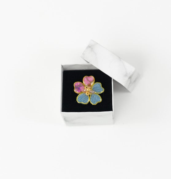 Denim Flower Textile Adjustable Ring