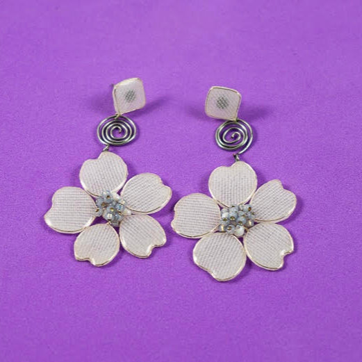 White Linen Stud Spiral Dangles