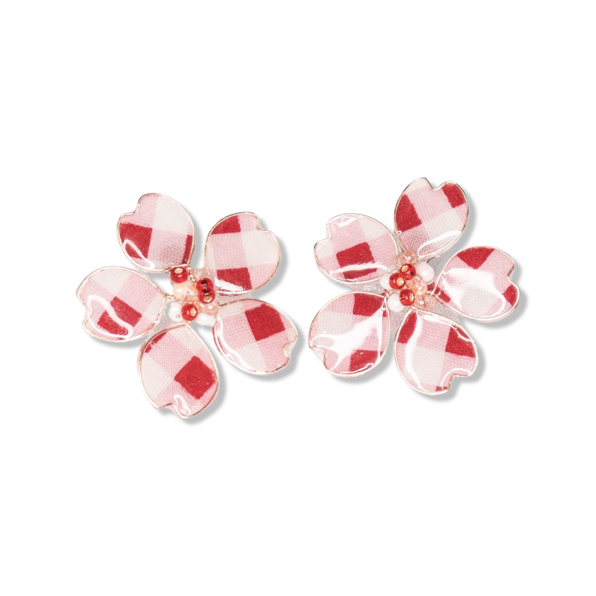 Gingham Pink/Red/White Stud Earrings