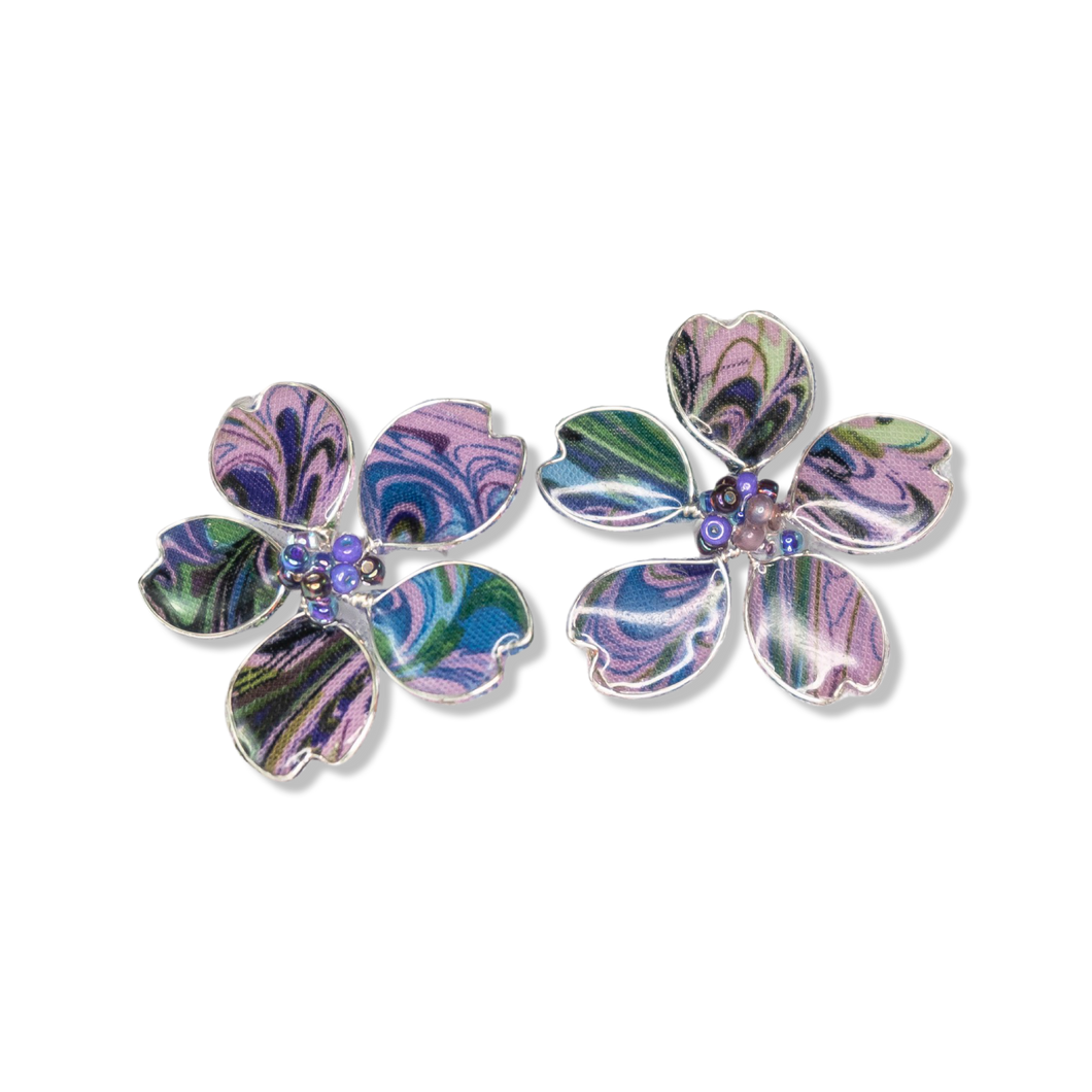 Purple Marble Textile Stud Earrings