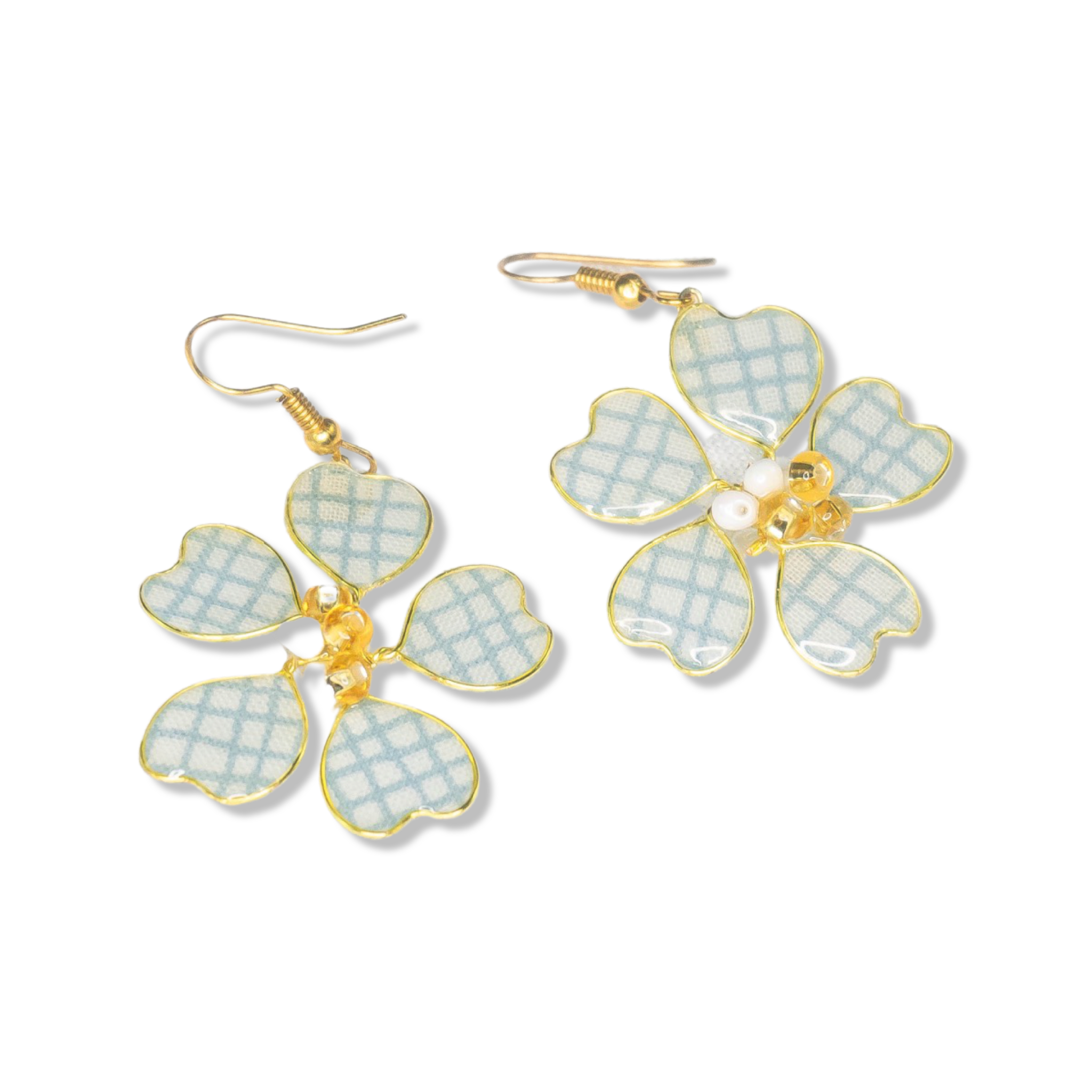 Blue/White Criss Cross Fish Hook Earrings
