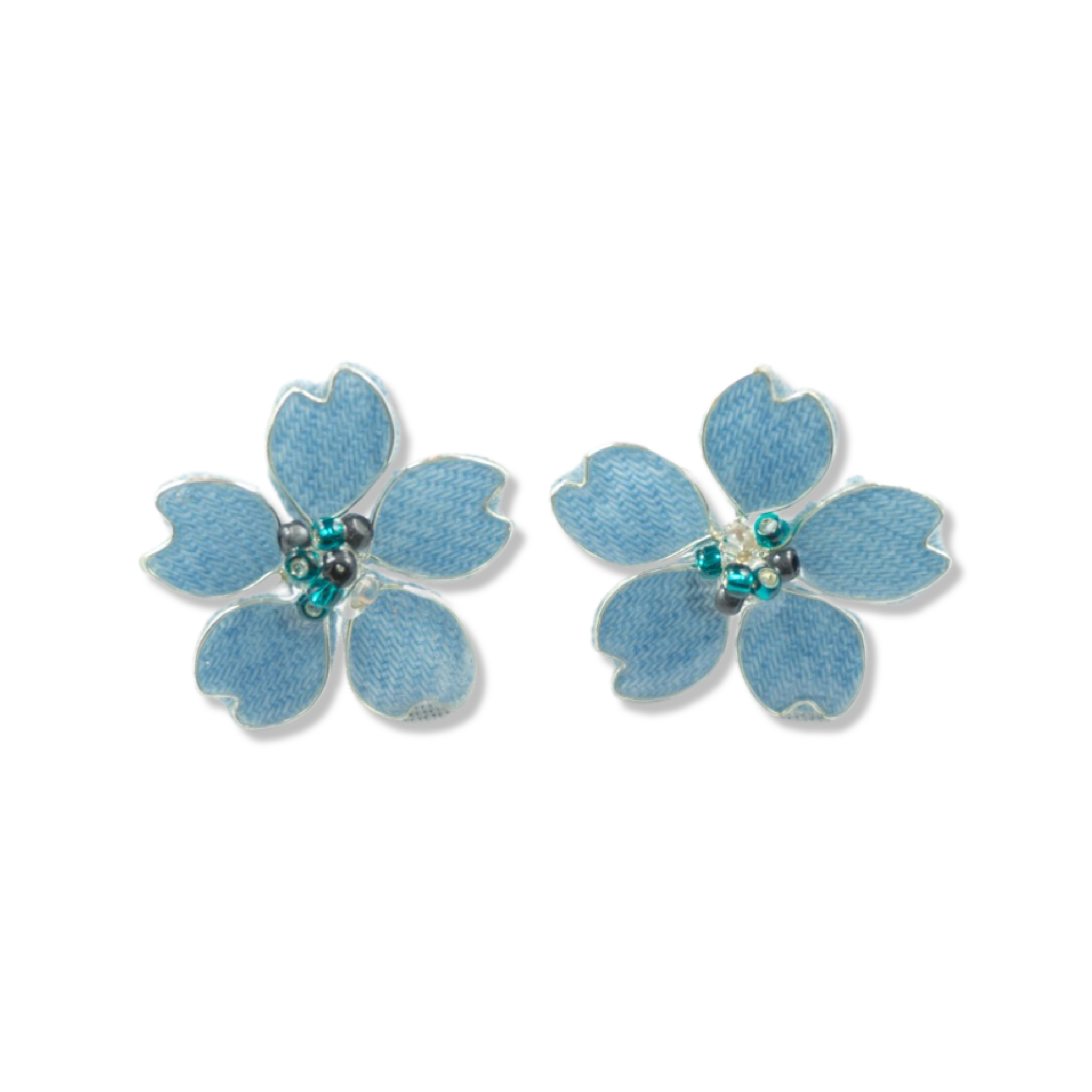 Denim Textile Stud Earrings