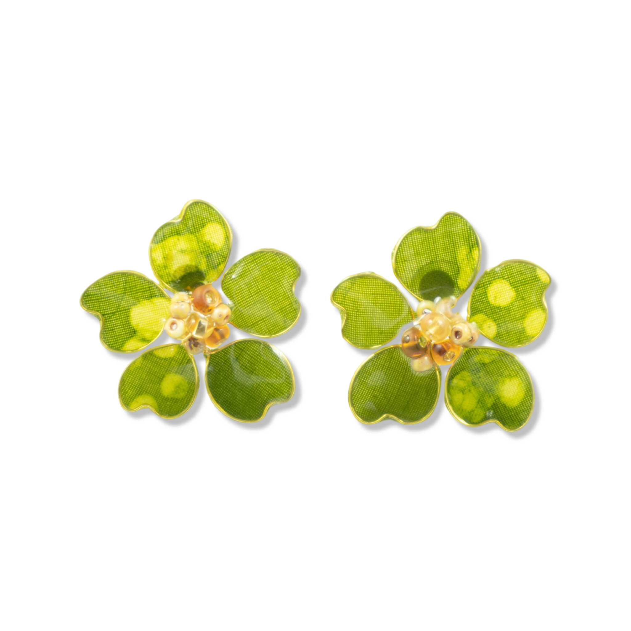 Green & Yellow Textile Stud Earrings