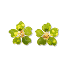 Load image into Gallery viewer, Green w/ Yellow Textile Stud Earrings
