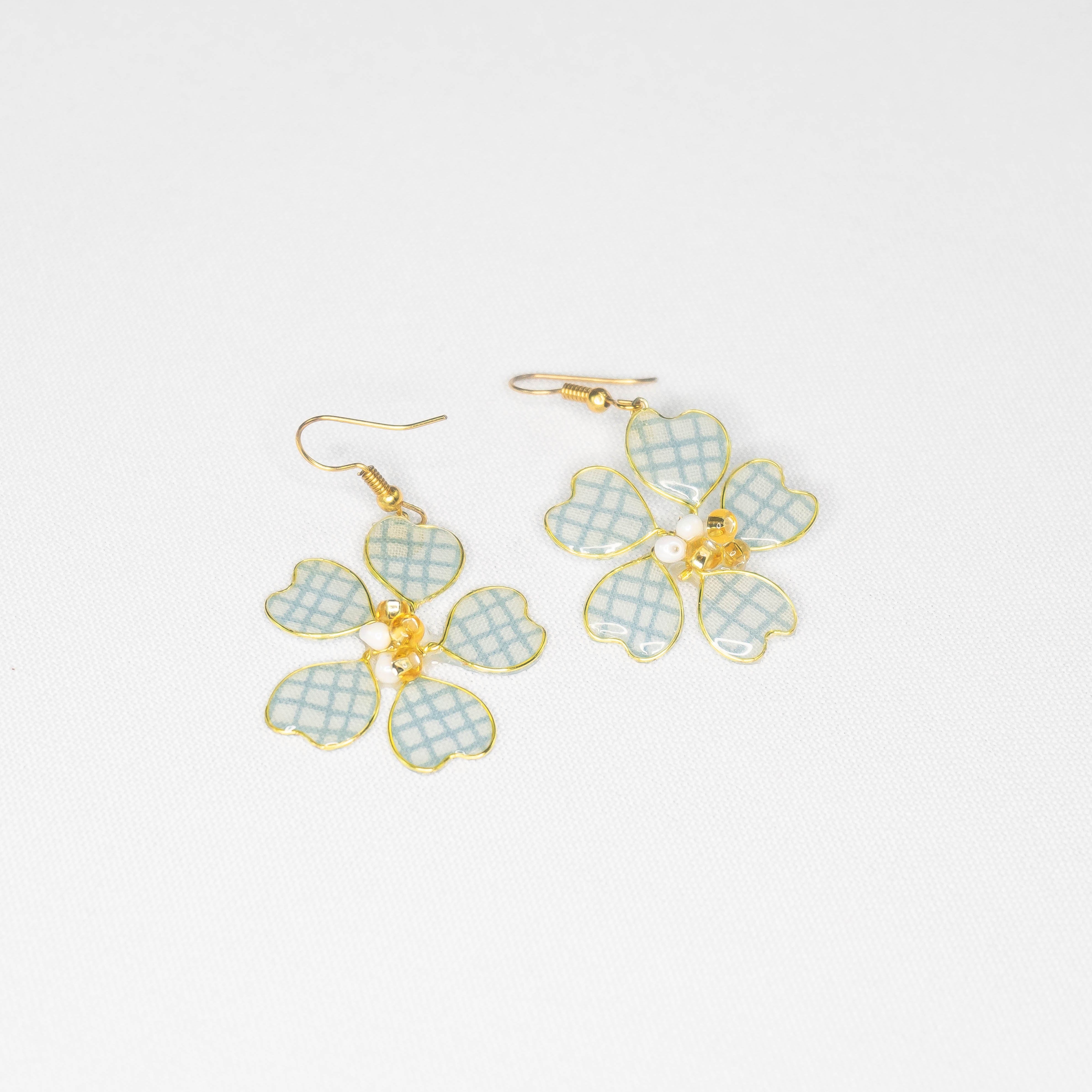 Blue/White Criss Cross Fish Hook Earrings