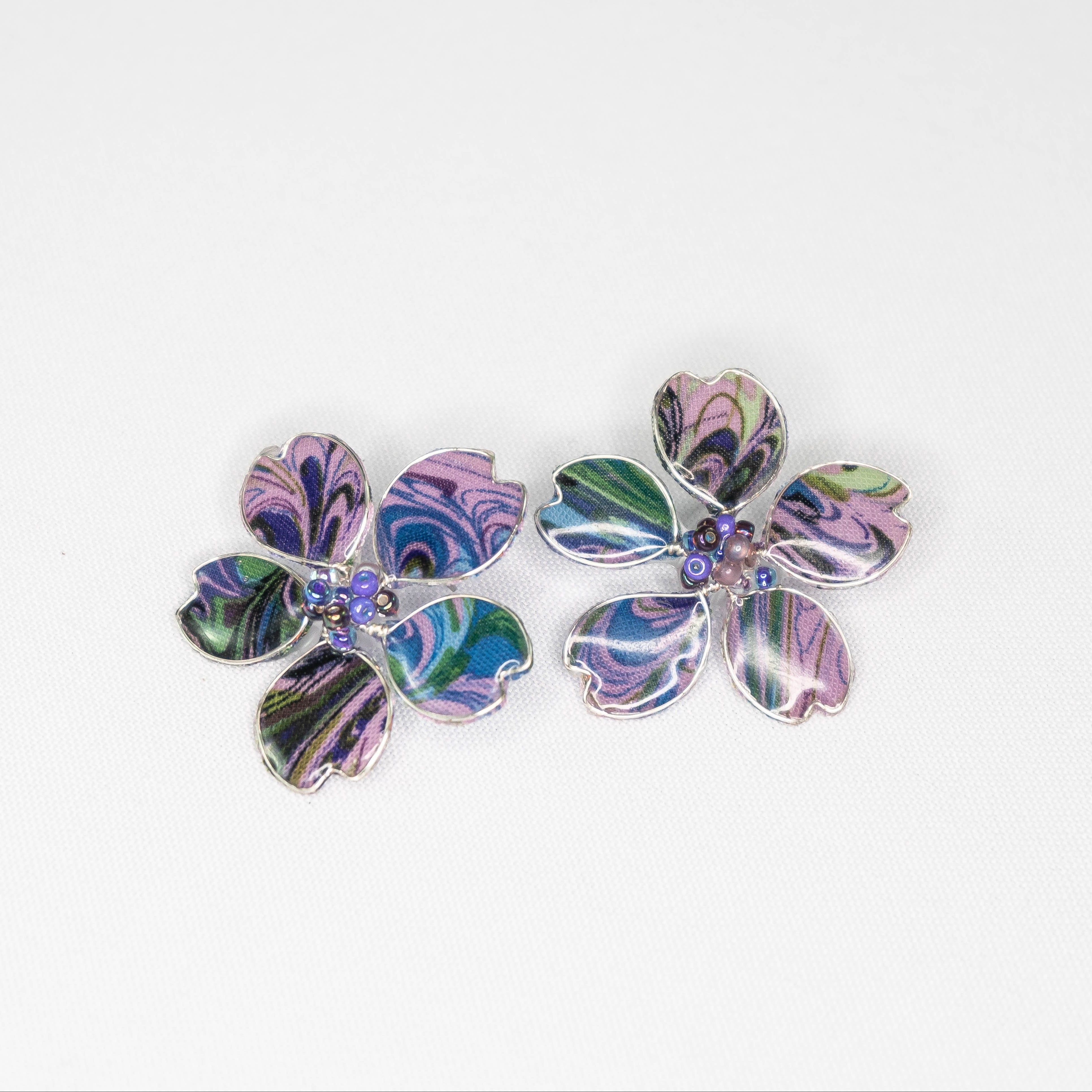 Purple Marble Textile Stud Earrings