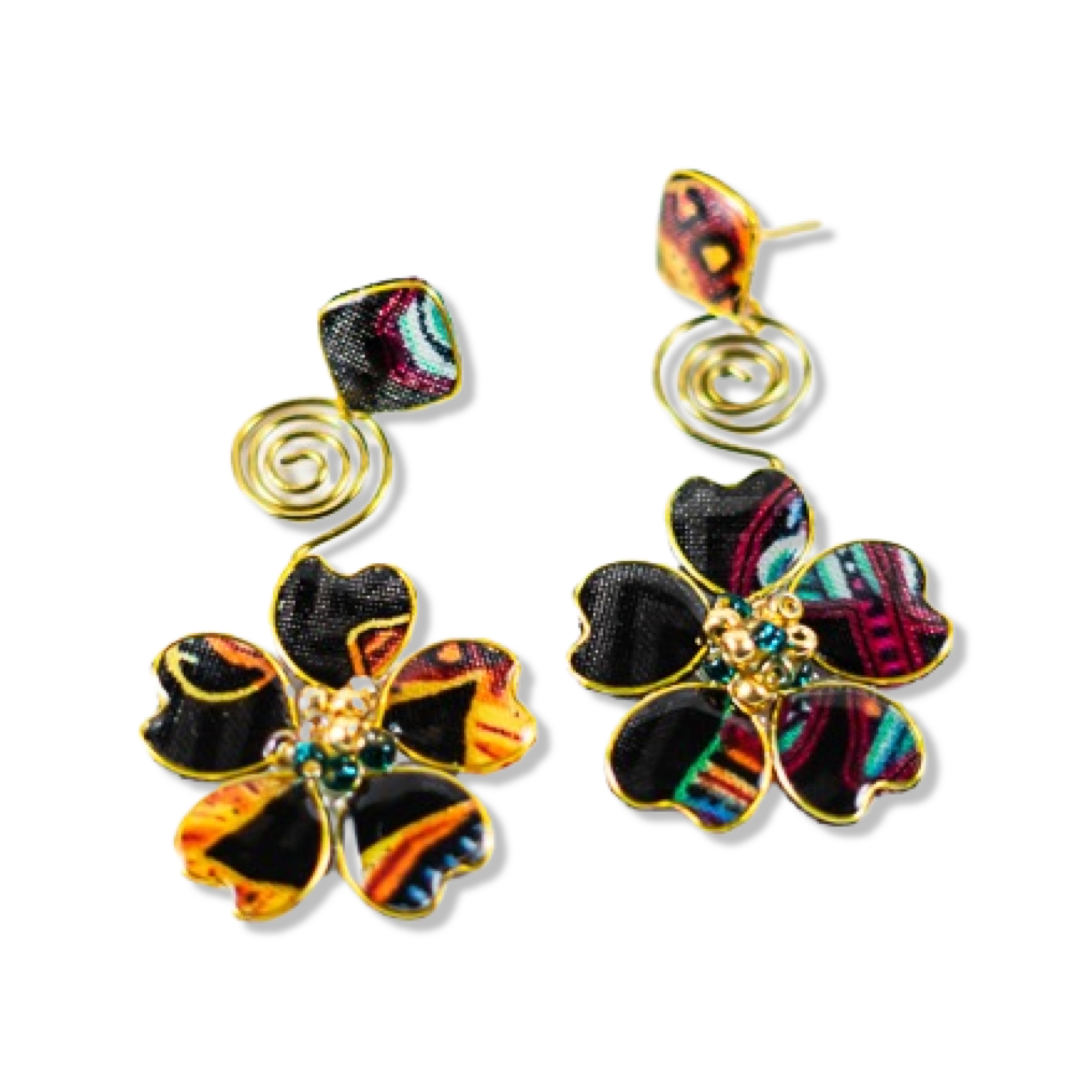 Black Afrocentric Stud Spiral Dangles