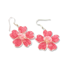 Load image into Gallery viewer, Pink Floral Textile Fish Hook Earrings
