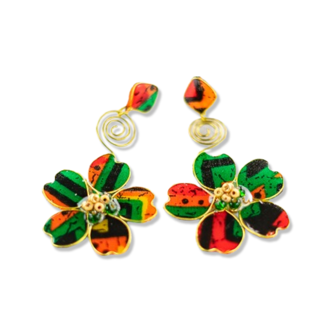Multicolored/Afrocentric Stud Spiral Dangles