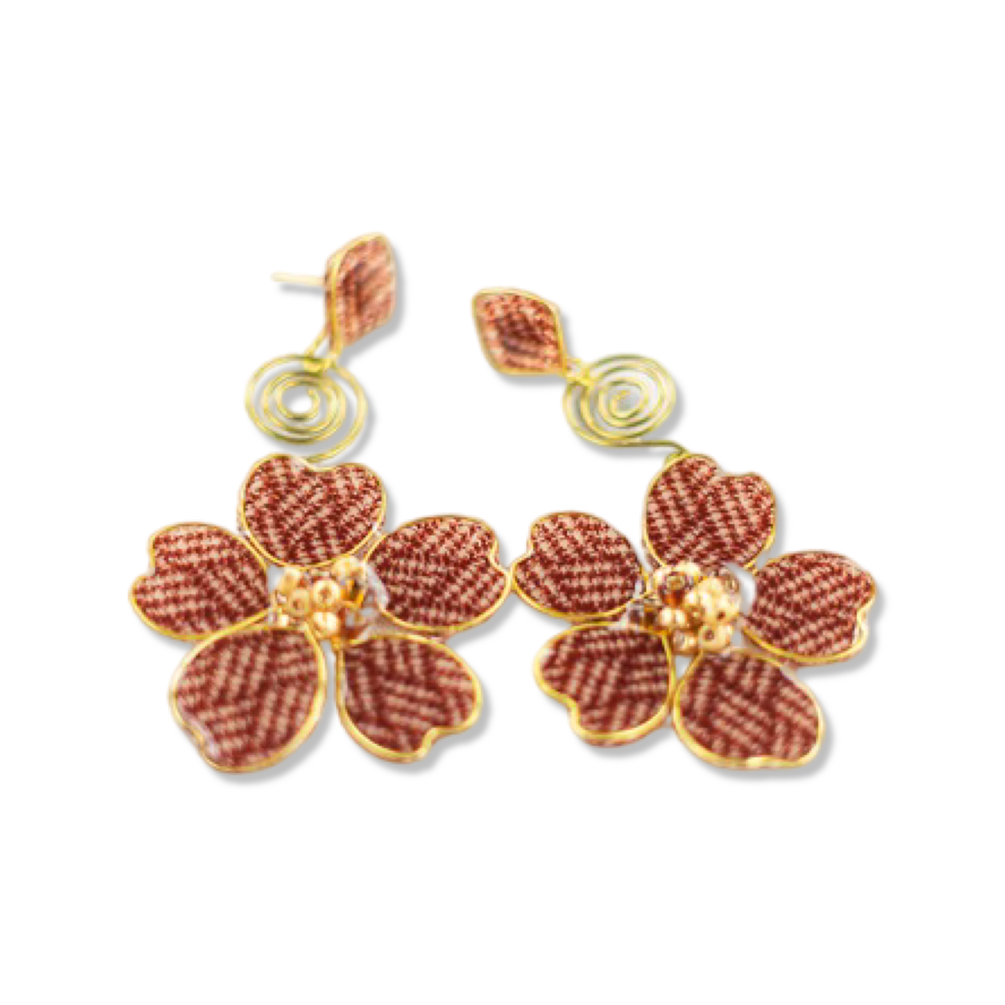Maroon Retro Plaid Stud Spiral Dangles