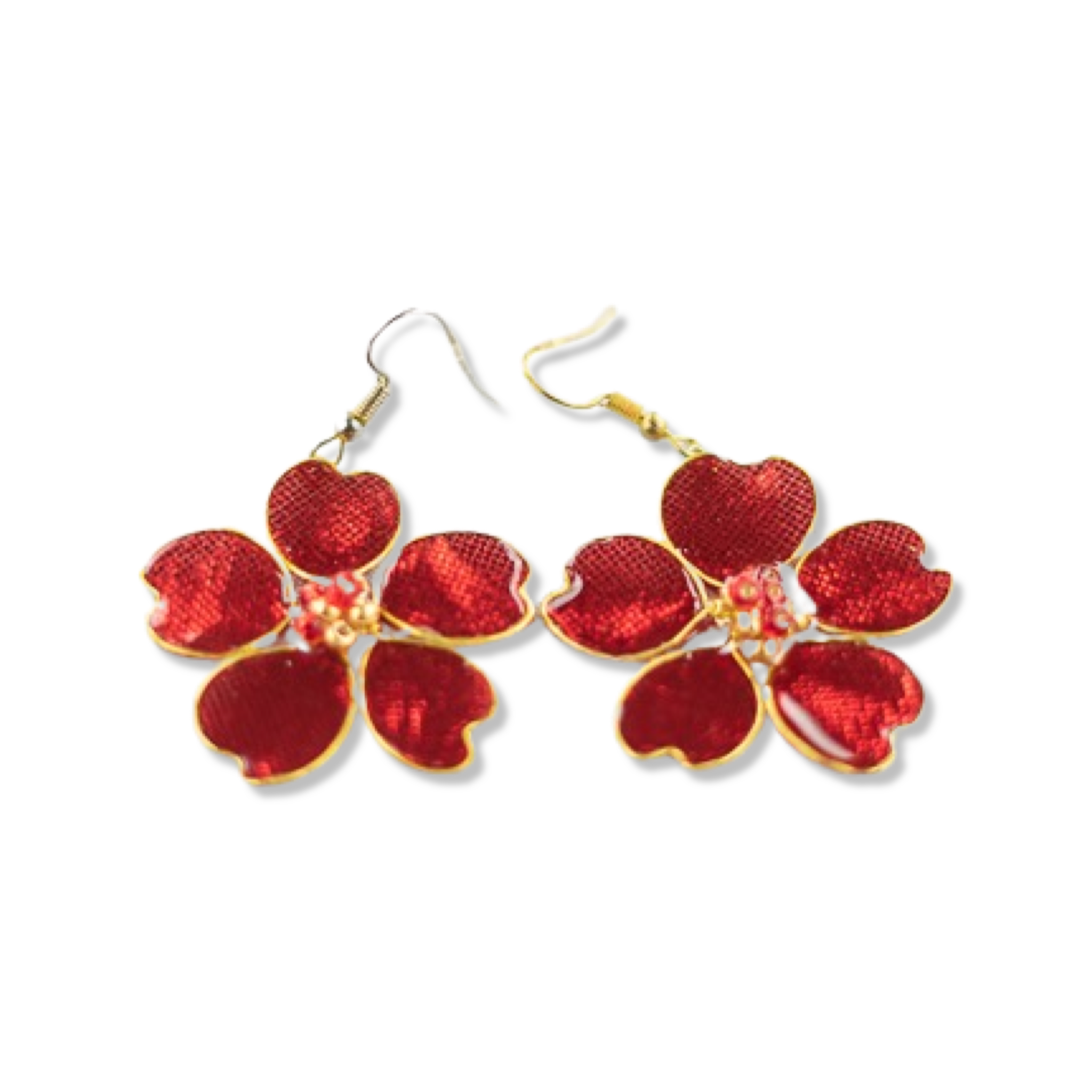 Red Metallic Textile Fish Hook Earrings