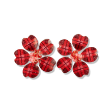Load image into Gallery viewer, Red Plaid w/ Pink Textile Stud Earrings
