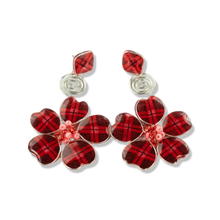 Load image into Gallery viewer, Red Plaid w/ Pink Stud Spiral Dangles
