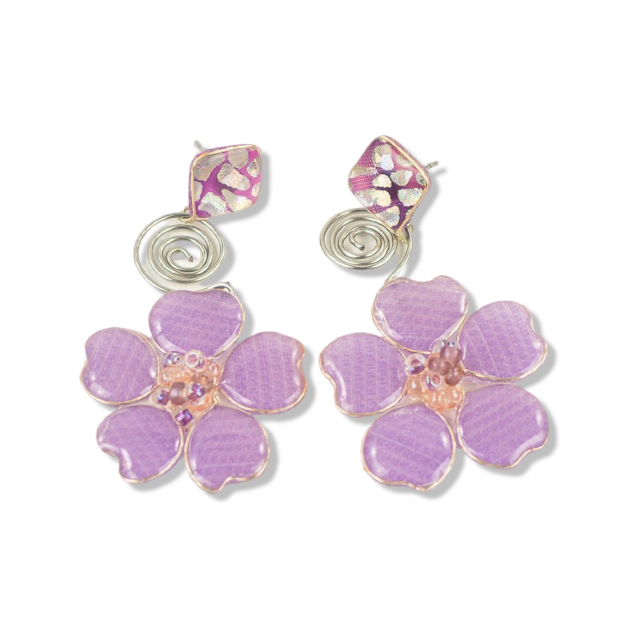 Lilac w/ Metallic Pop Stud Spiral Dangles