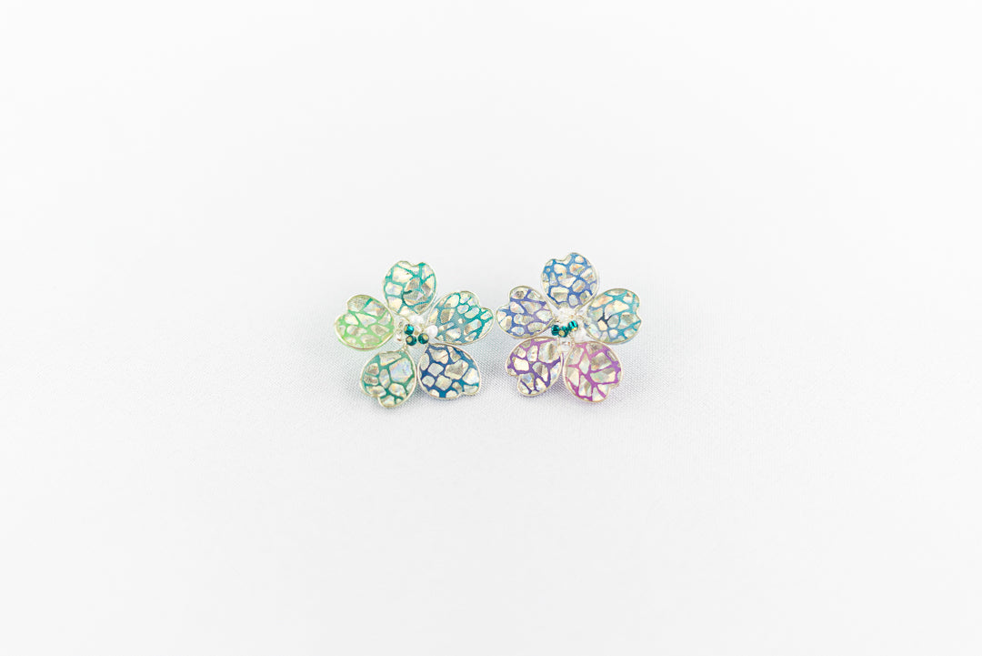Silver Multicolored/Rainbow Metallic Textile Stud Earrings