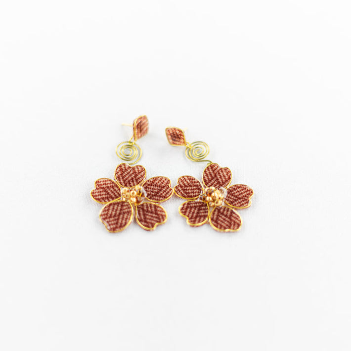 Maroon Retro Plaid Stud Spiral Dangles