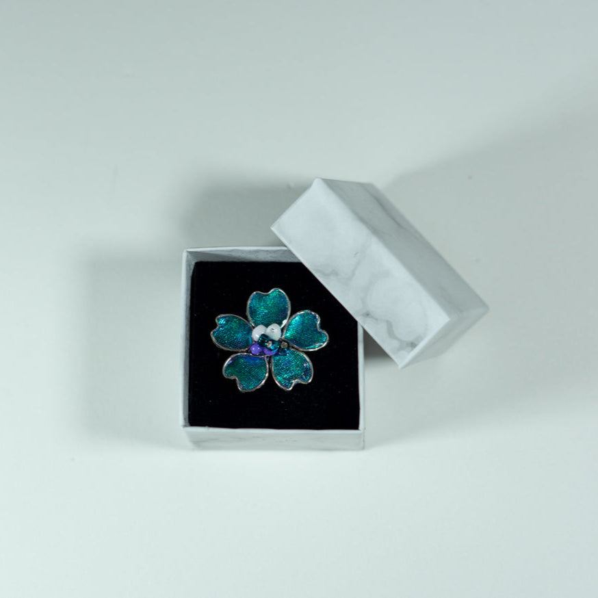 Blue/Purple Metallic Textile Adjustable Ring