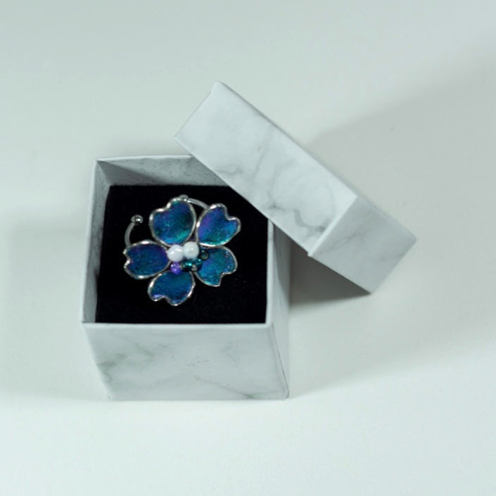 Blue/Purple Metallic Textile Adjustable Ring
