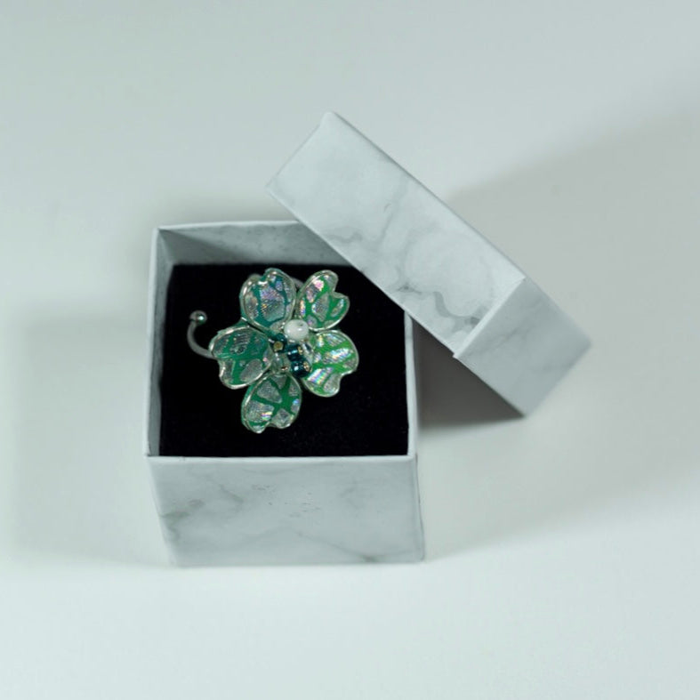 Silver Rainbow Metallic Textile Adjustable Ring