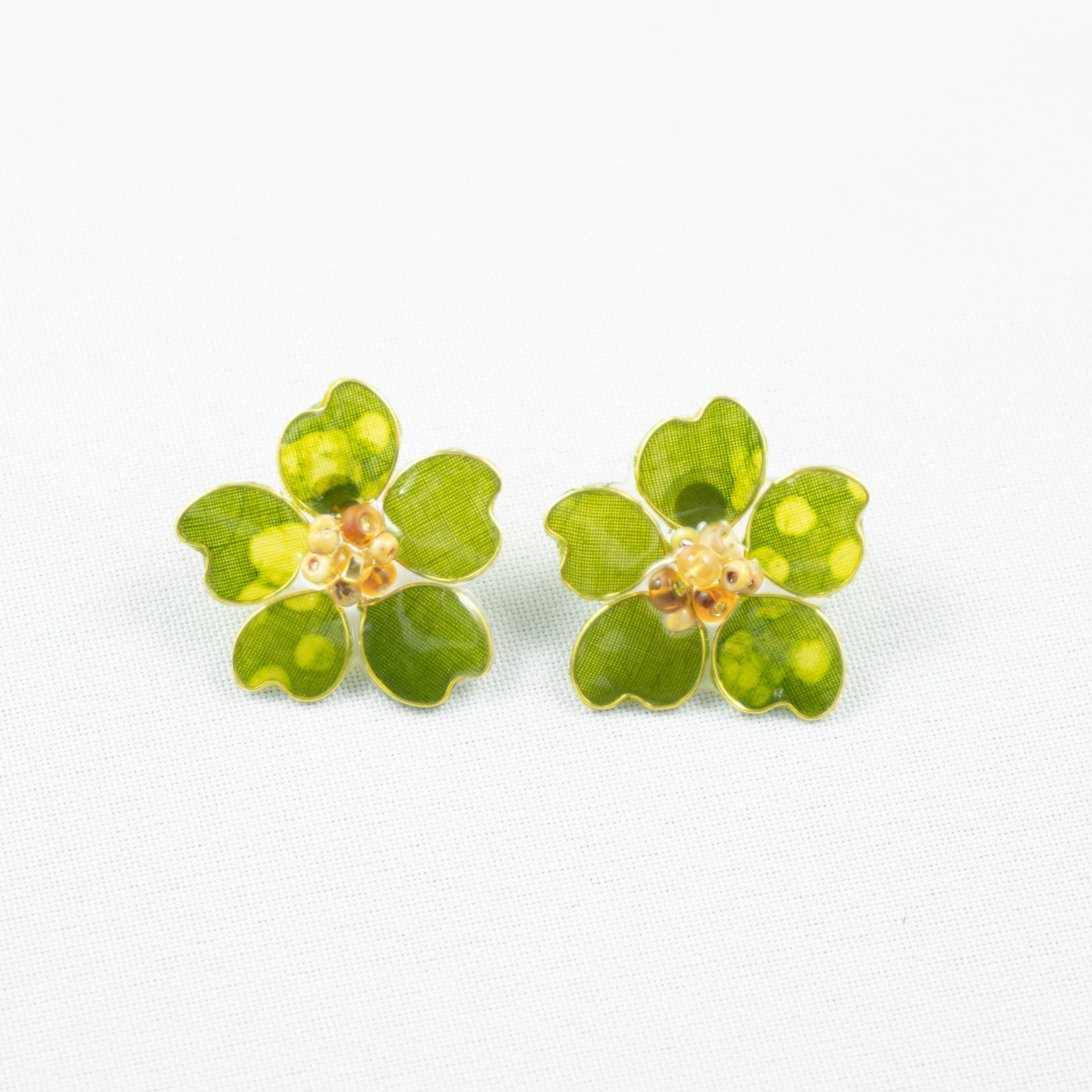 Green & Yellow Textile Stud Earrings