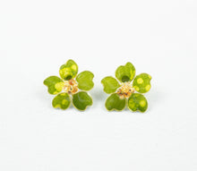 Load image into Gallery viewer, Green w/ Yellow Textile Stud Earrings
