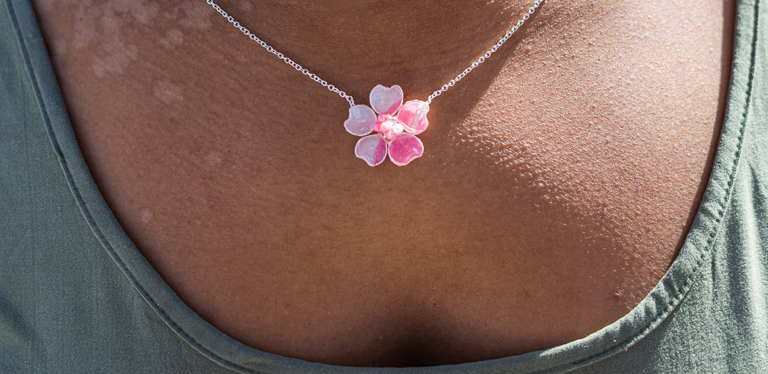 Pink Watercolor Textile Necklace