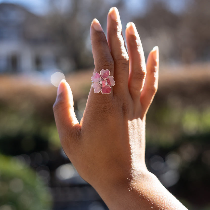 Pink Watercolor Textile Adjustable Ring