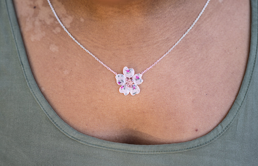 Pink Flower Power Textile Necklace