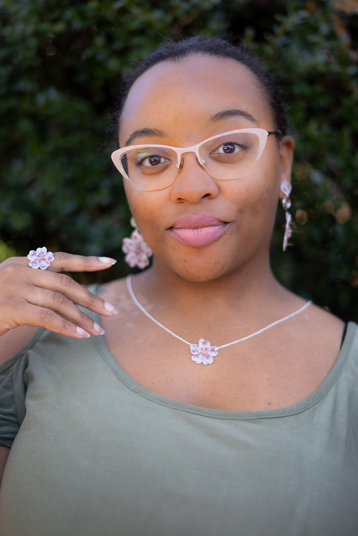 Pink Flower Power Textile Necklace