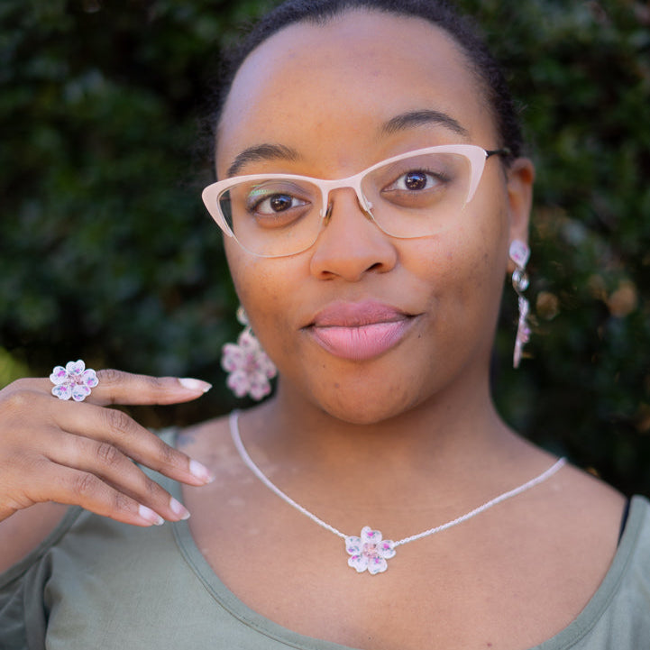 Pink Flower Power Stud Spiral Dangles